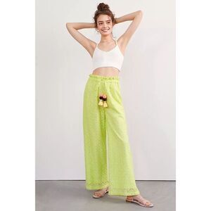 Anthropologie Ollari Lacy Wide-Leg Lace Pants size L Chartreuse/Lime
